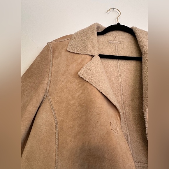 Guess y2k Suede Leather Faux Shearling Penny Lane Long Coat Jacket Size Large - Picture 2 of 7